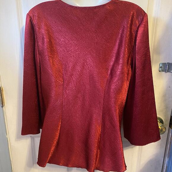 Vintage Y2K Babydoll Top Blouse Size S Red Satin V Neck Fairy Sequins Michele - Picture 9 of 9